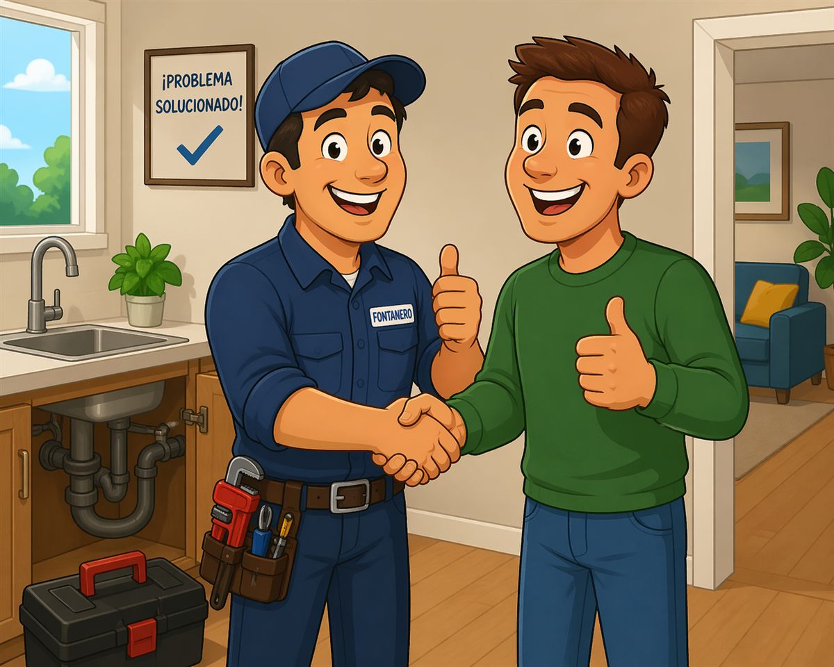 Técnico dándole la mano a un cliente satisfecho tras terminar un trabajo
